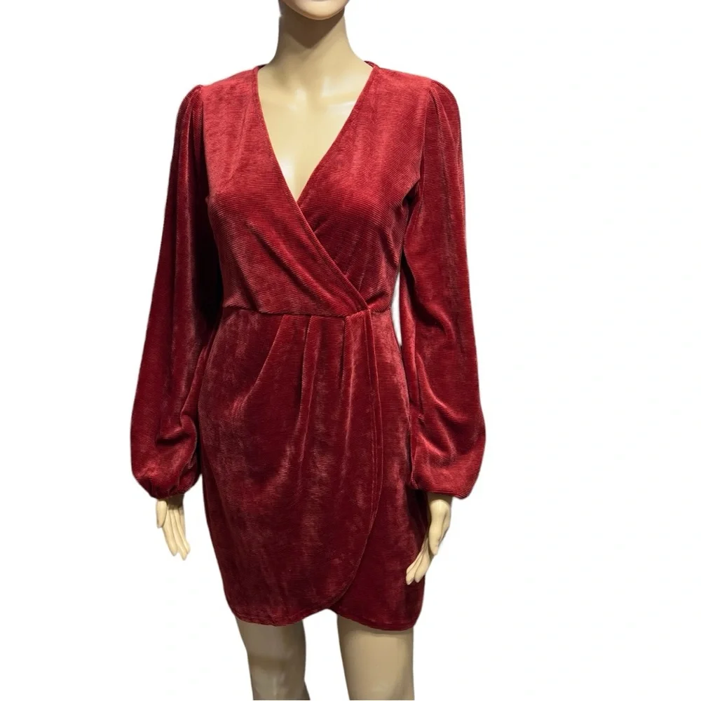 BLUE BLUSH Red Terracotta Dress Women's Sz Medium Long Sleeve Christmas New Year - Picture 1 of 7